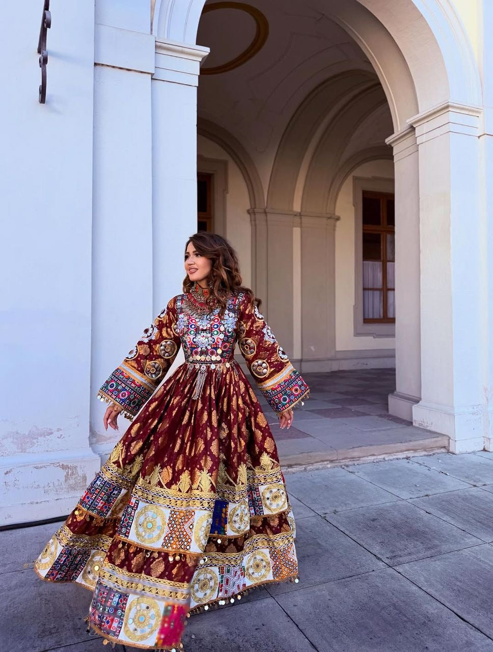 Gilded Maroon Afghan Kuchi Ensemble