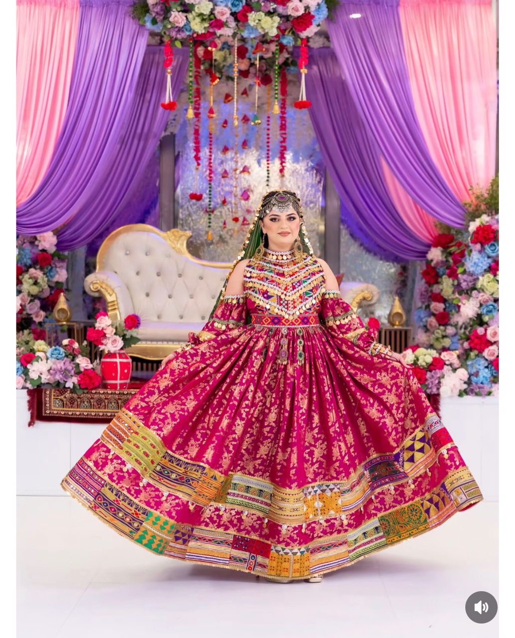 Fuchsia Bridal Afghan Kuchi Maxi Dress