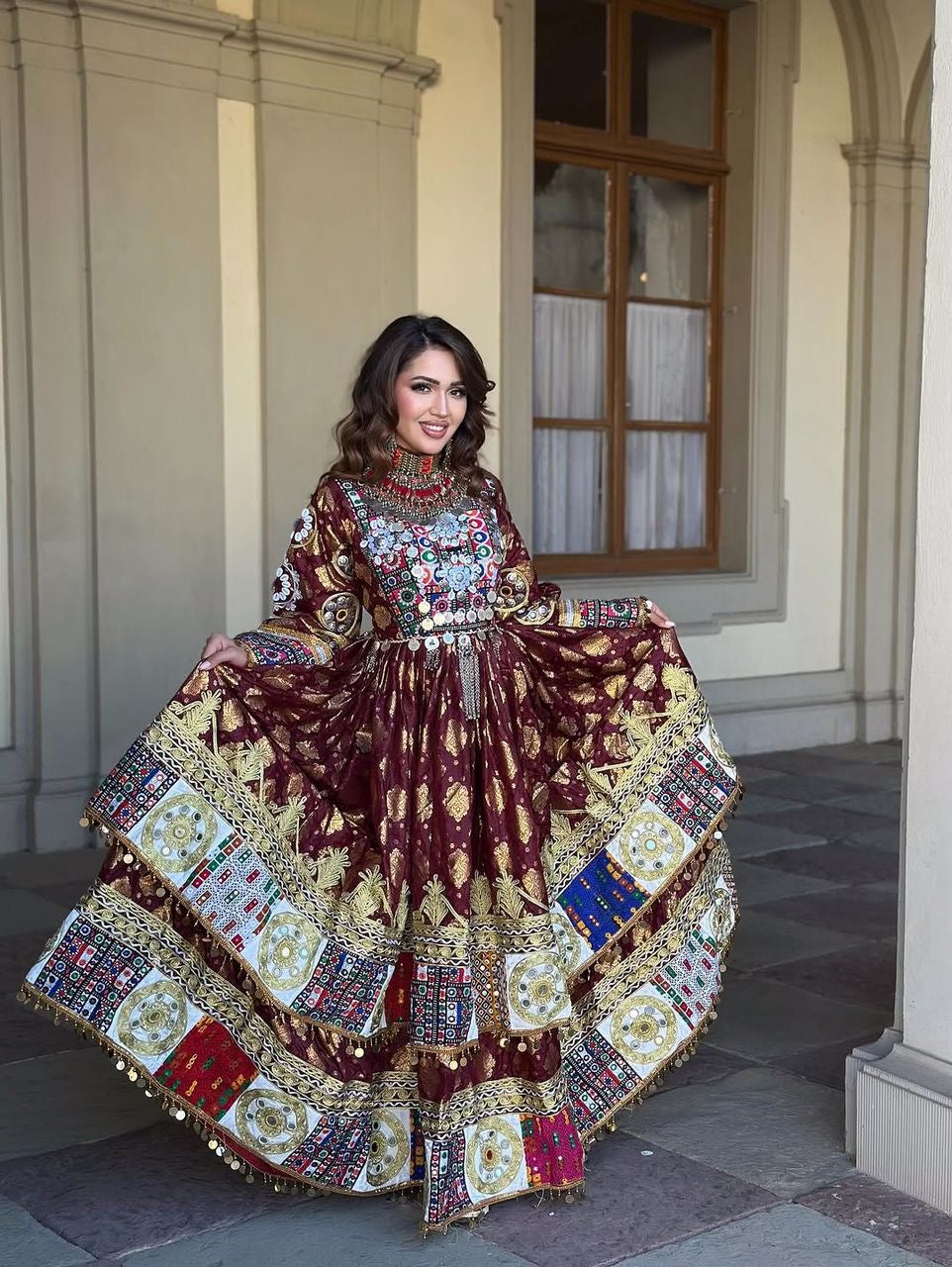 Gilded Maroon Afghan Kuchi Ensemble