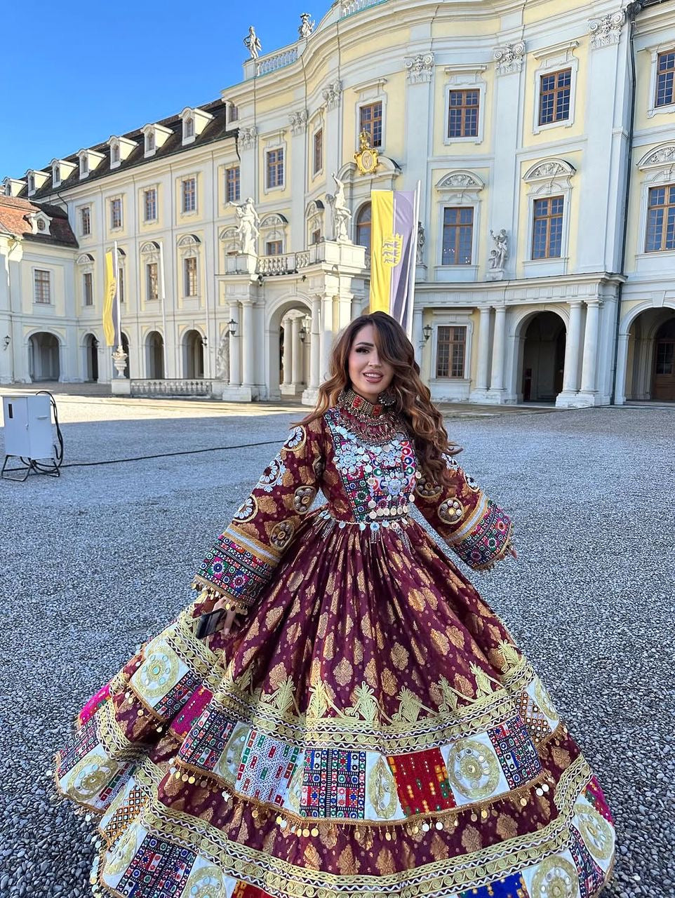 Gilded Maroon Afghan Kuchi Ensemble