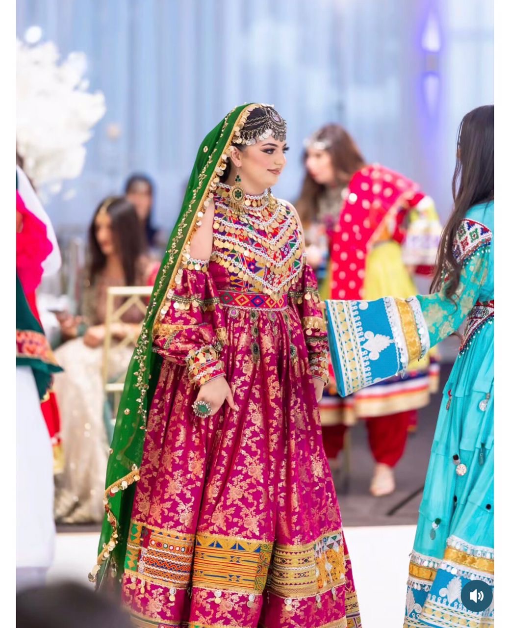 Fuchsia Bridal Afghan Kuchi Maxi Dress