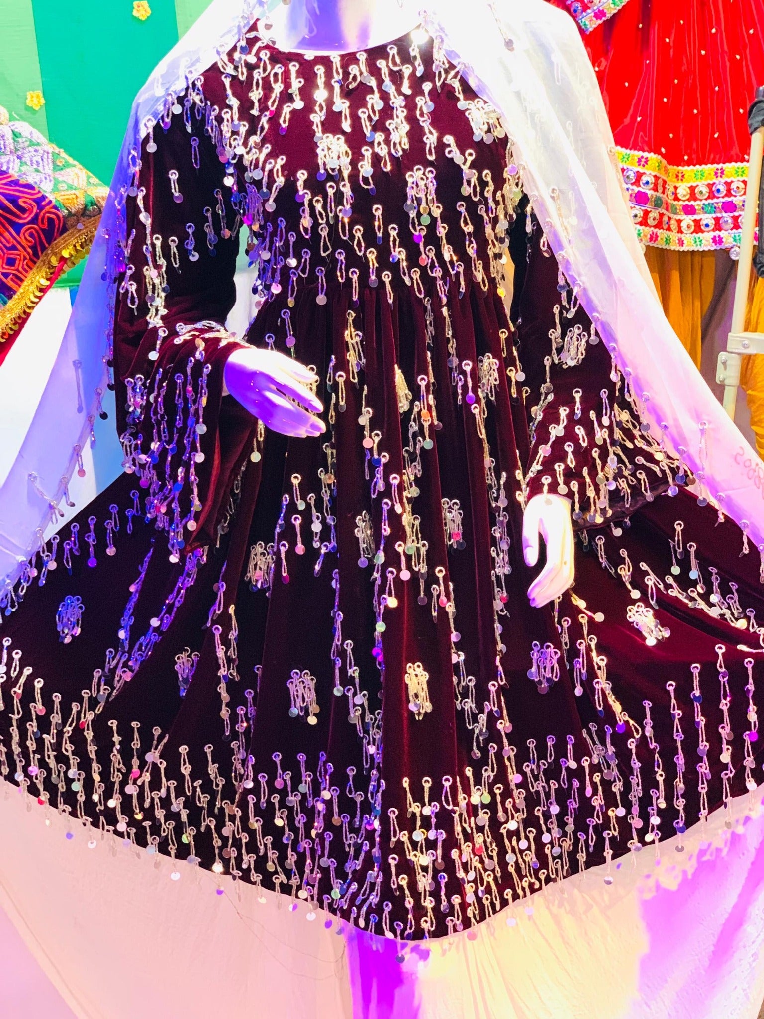 Velvet Garnet Afghan Kuchi Dress