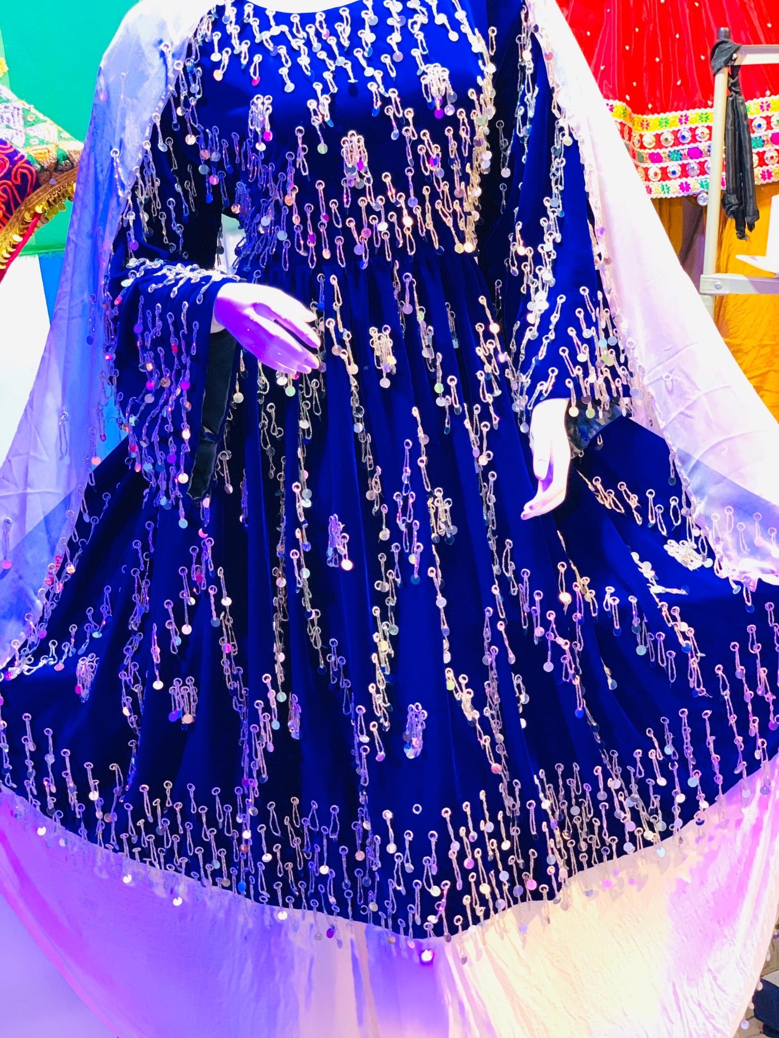 Velvet Midnight Blue Afghan Kuchi Dress